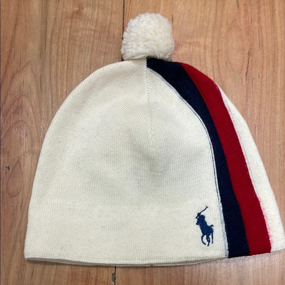 Polo Ralph Lauren USA Cream Beanie  Red and Blue Stripes p-wing snowbeach bear